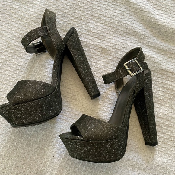 sparkly black platform heels